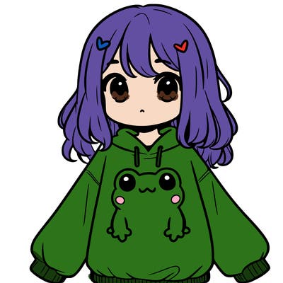 girl wearing frogging sweatshirt