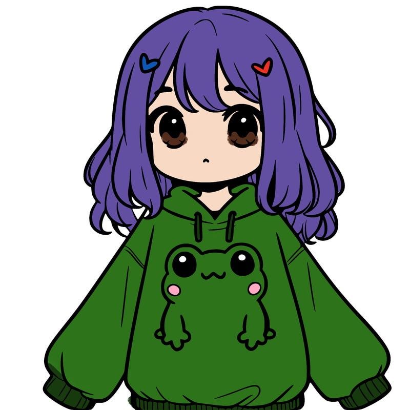 girl wearing frogging sweatshirt