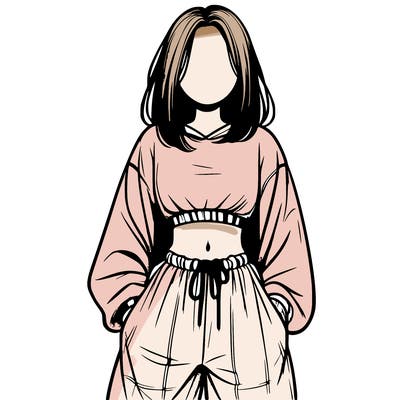 realistic girl faceless with baggy pants and a crop top