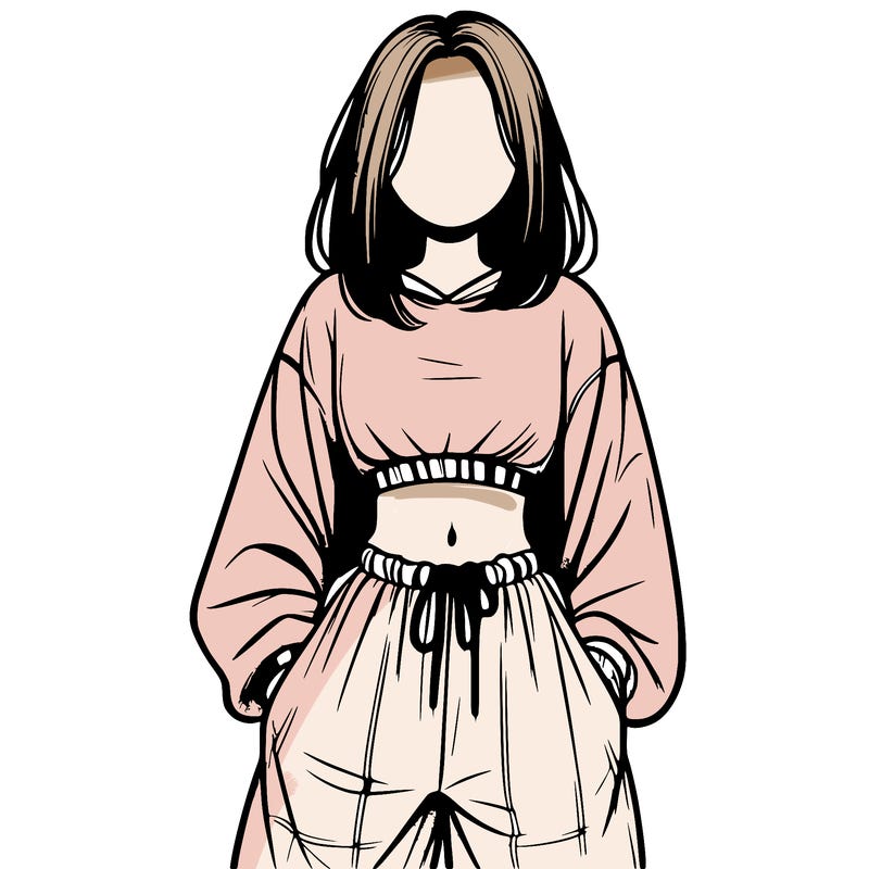 realistic girl faceless with baggy pants and a crop top