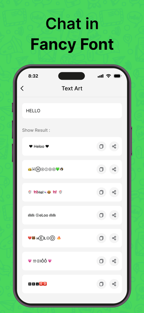 Dual Chat Web - Dual Account - Interfaz de la aplicación Dual Chat que muestra varios estilos de fuentes elegantes y opciones de arte de texto para mensajes de redes sociales