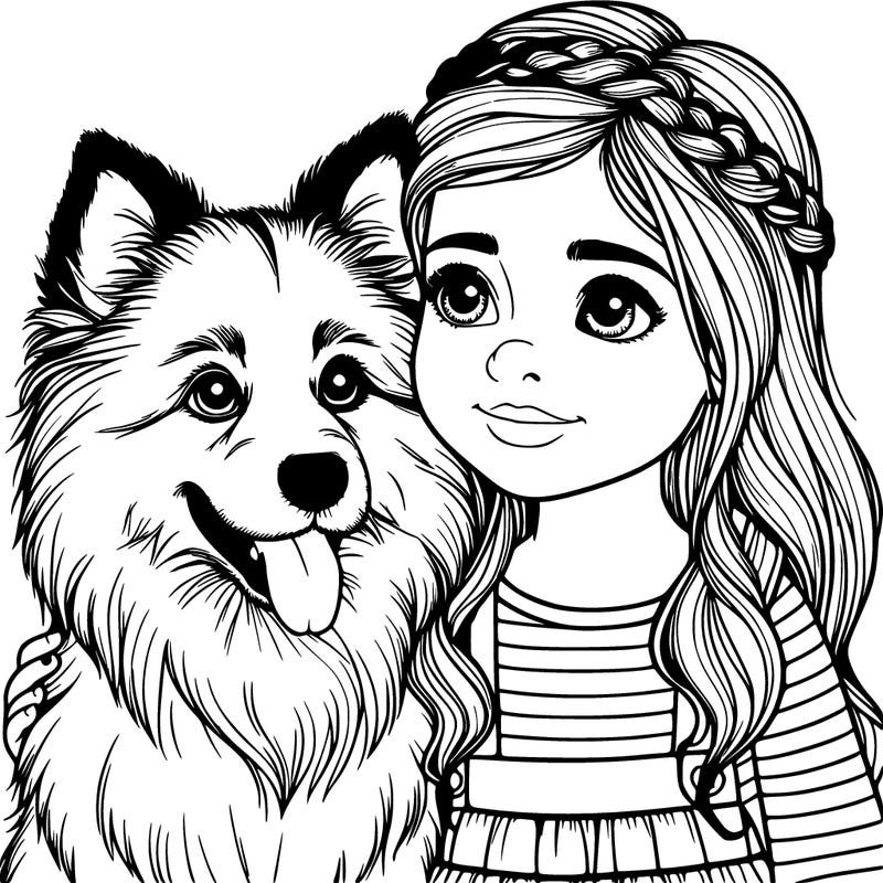 a girl with her dog realistic