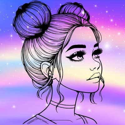 realistic girl with buns on the top of her head