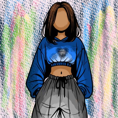 realistic girl faceless with baggy pants and a crop top