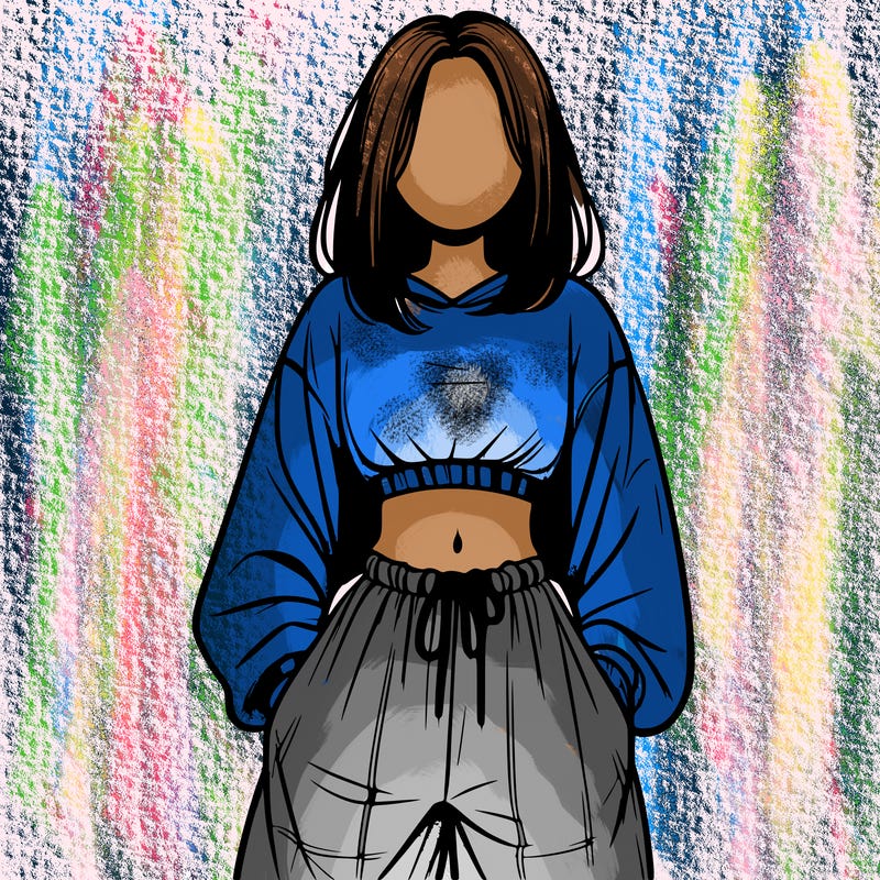 realistic girl faceless with baggy pants and a crop top