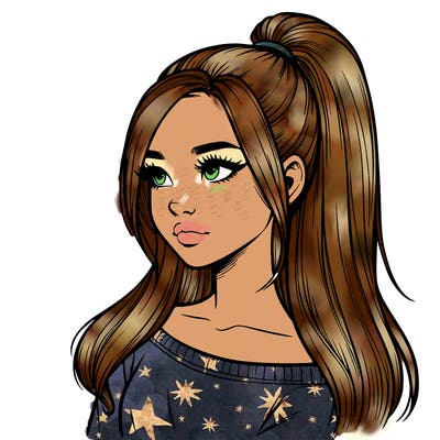 realistic girl with a high ponytail