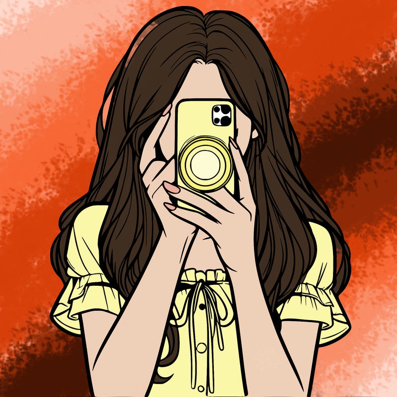 a realistic girl holding her phone taking pictures
