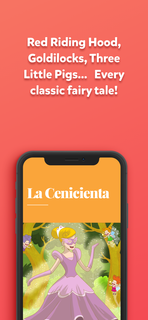 Short Stories - Cuentidubi - Screenshot of the Cuentidubi app displaying the Cinderella story in Spanish with a colorful illustration.