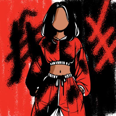 realistic girl faceless with baggy pants and a crop top