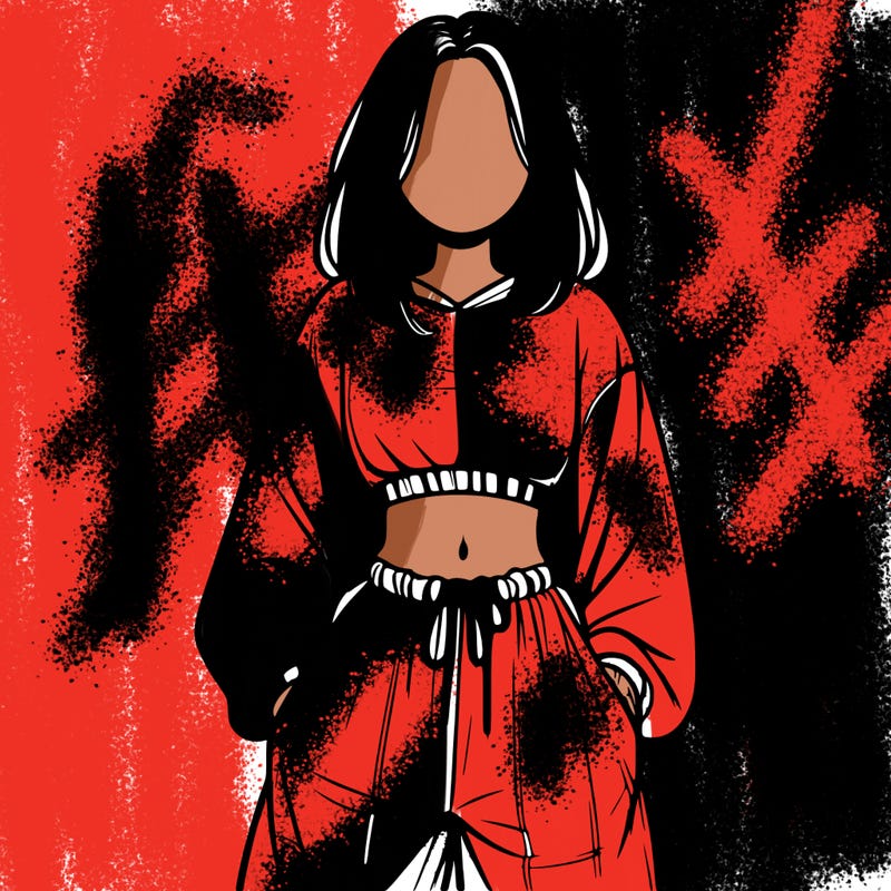 realistic girl faceless with baggy pants and a crop top