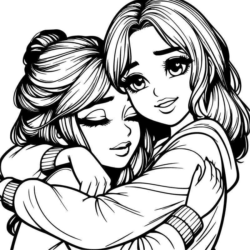 realistic 2 girls hugging each other