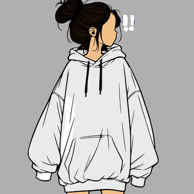 realistic girl with a oversized sweatshirt on and a bun