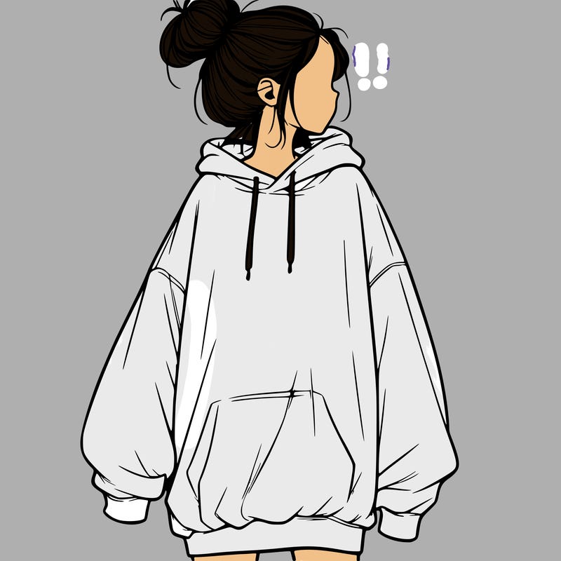 realistic girl with a oversized sweatshirt on and a bun