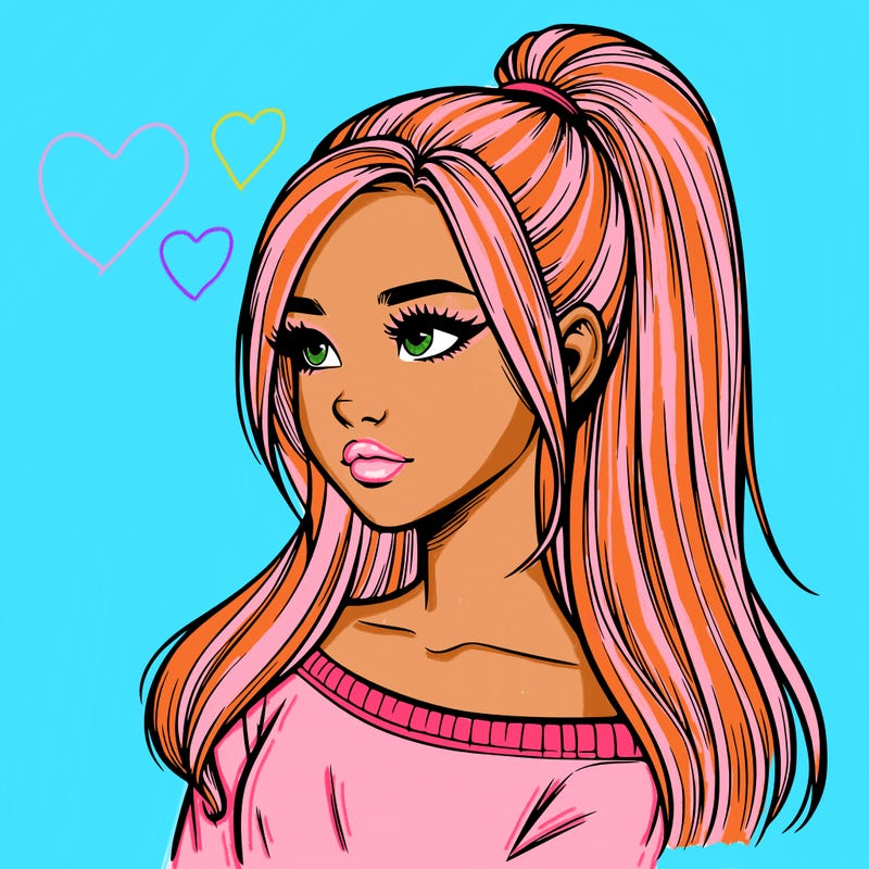 realistic girl with a high ponytail
