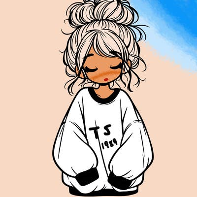 girl with baggy sweatshirt and messy bun