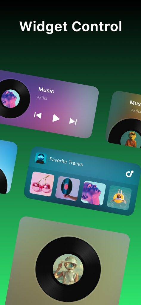 Offline Music & MP3 Player - Una varietà di widget per lettori musicali per la schermata iniziale di iOS, inclusi controlli di riproduzione e brani preferiti.