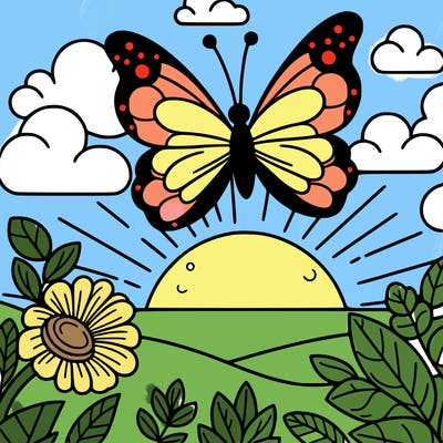 butterfly in a sunset