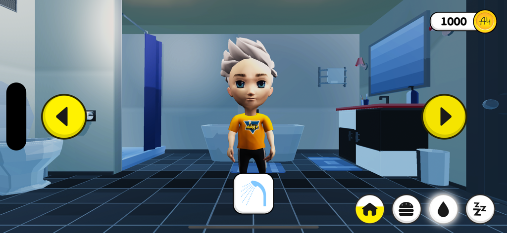 А4 Говорящий Влад А4 Симулятор - A 3D character of Vlad A4 in a bathroom setting within the talking simulator app