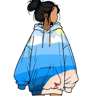 realistic girl with a oversized sweatshirt on and a bun