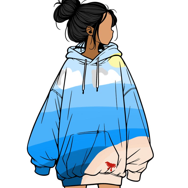 realistic girl with a oversized sweatshirt on and a bun