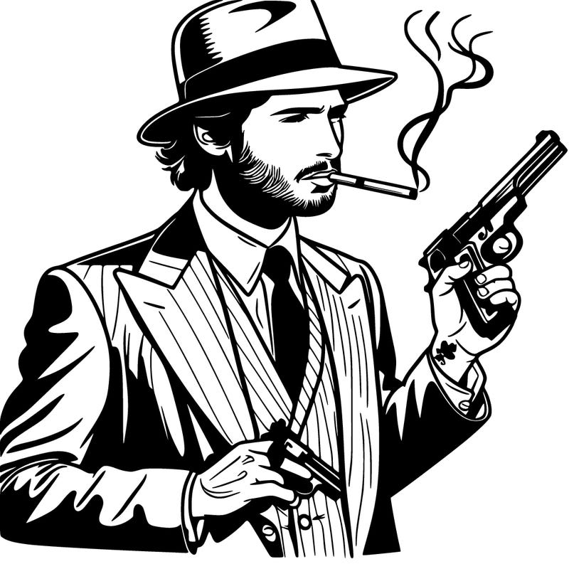 realist man smoking with a gun in his pocket and hand in the other pocket