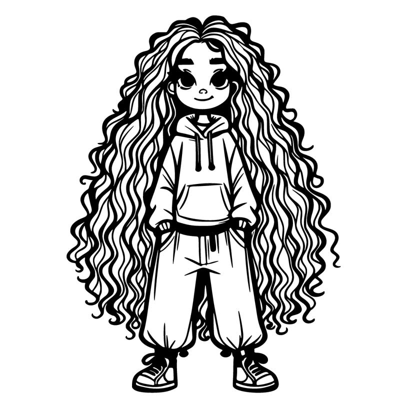 teenage girls with really long curly hair and wearing baggy clothes