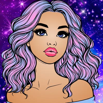realistic girl with wavy hair and lips