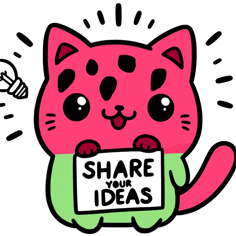 a cute cat saying share your ideas