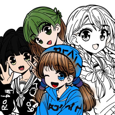 manga girl with friends