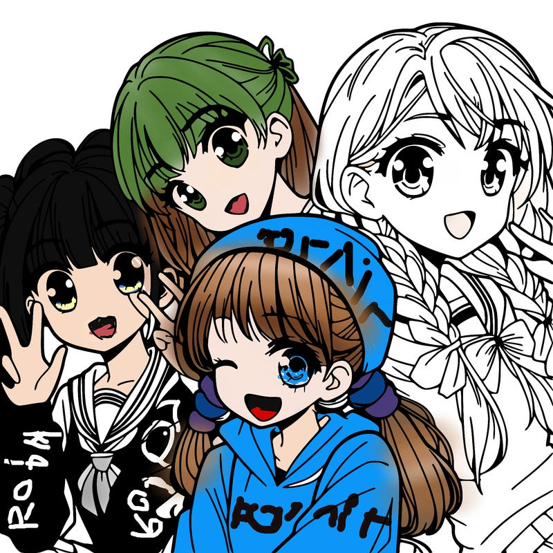 manga girl with friends