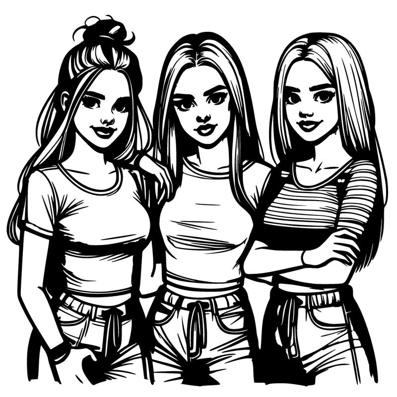 three teenage girls group realistic