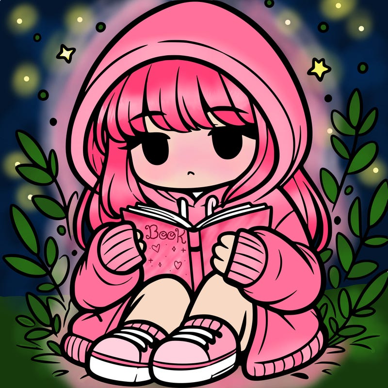girl in oversized hoodie reading a book