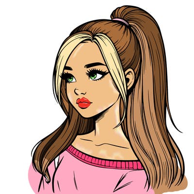 realistic girl with a high ponytail
