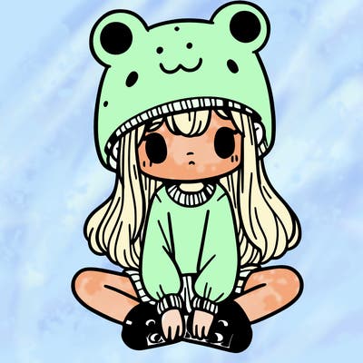 a girl wearing a frog hat and some frog socks