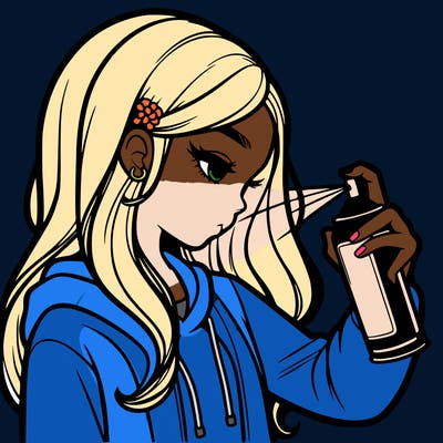 a realistic girl spray painting