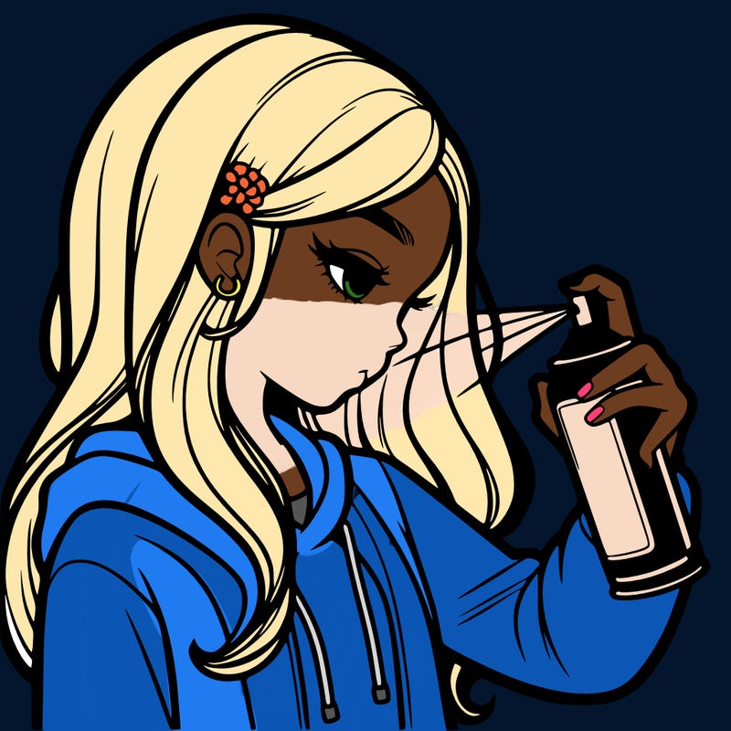 a realistic girl spray painting