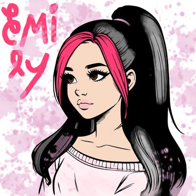 realistic girl with a high ponytail