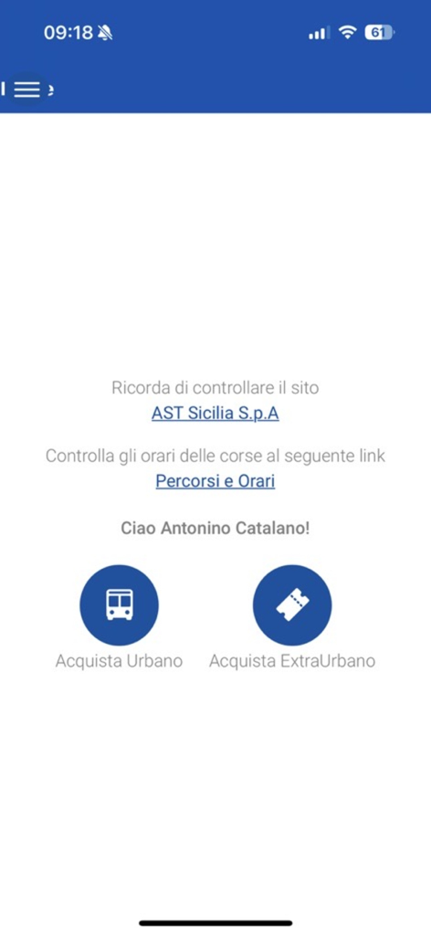AST TICKETING - AST Ticketing app home screen for Sicily bus tickets