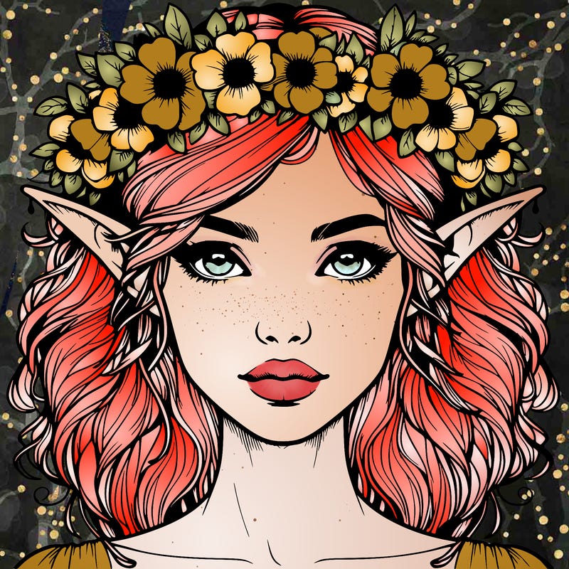 realistic female elf with flower crown