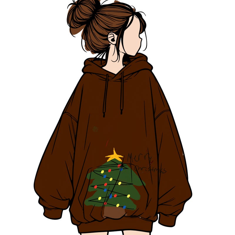 realistic girl with a oversized sweatshirt on and a bun