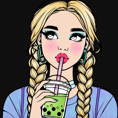 realistic girl with braided hair drinking boba