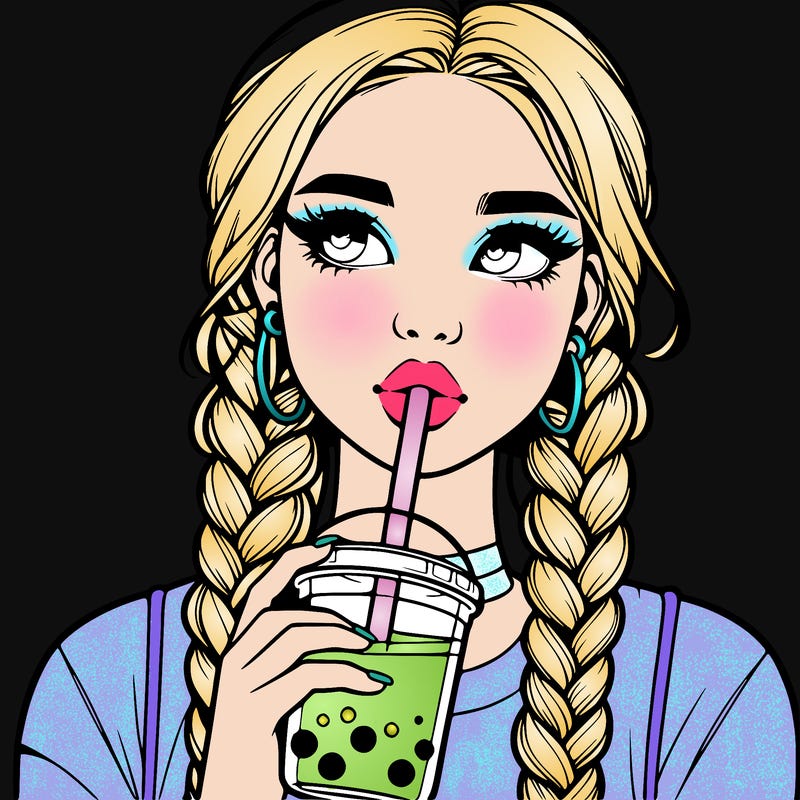 realistic girl with braided hair drinking boba