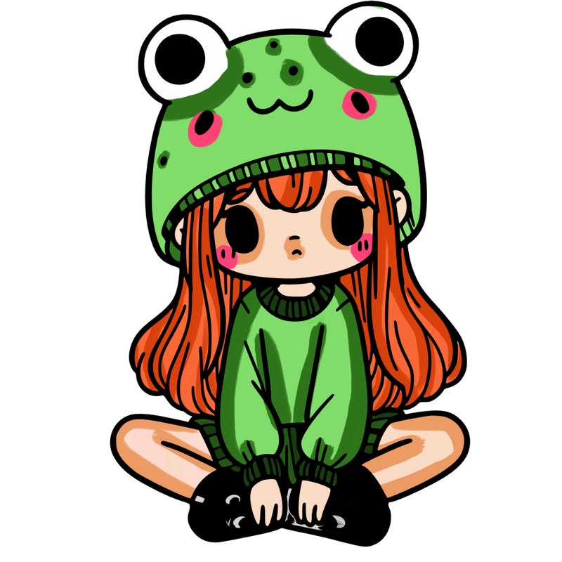 a girl wearing a frog hat and some frog socks