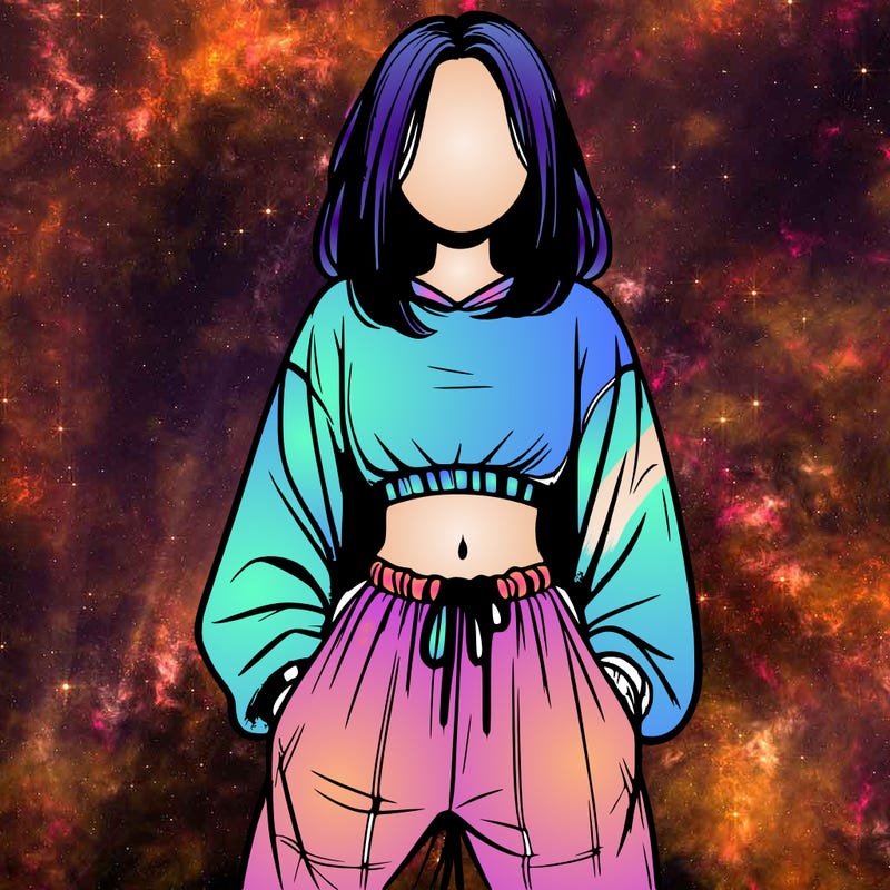 realistic girl faceless with baggy pants and a crop top