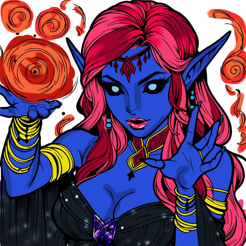 realistic scary beautiful elf sorceress casting spell