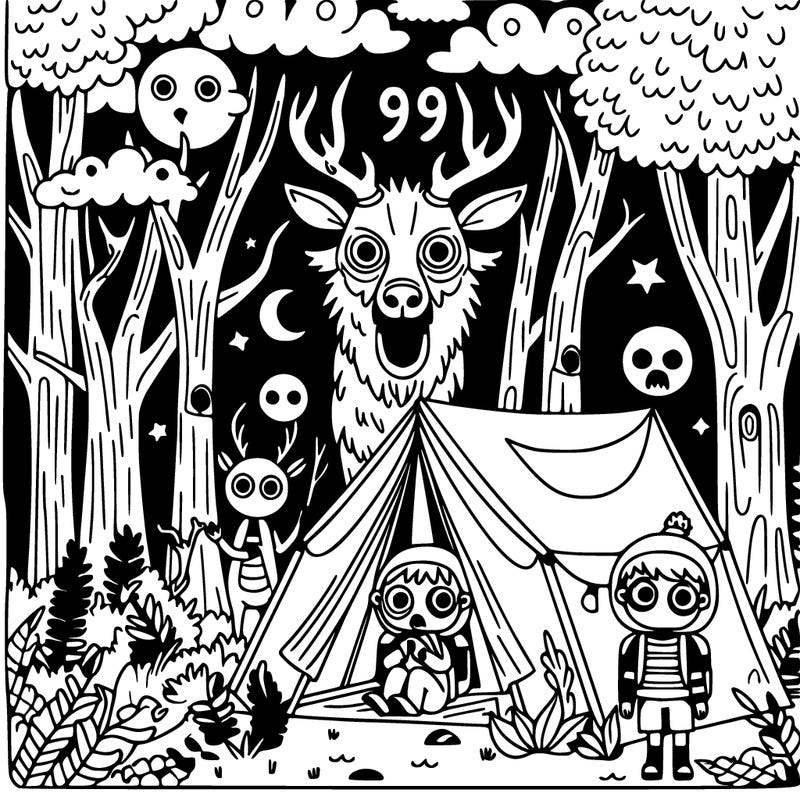 99 nights in the forest with scary deer with tent with kids