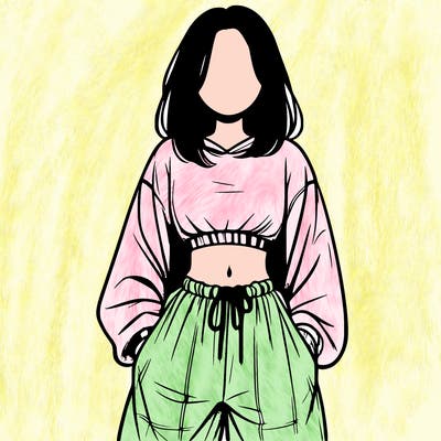 realistic girl faceless with baggy pants and a crop top