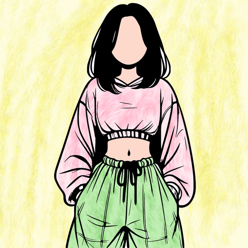 realistic girl faceless with baggy pants and a crop top
