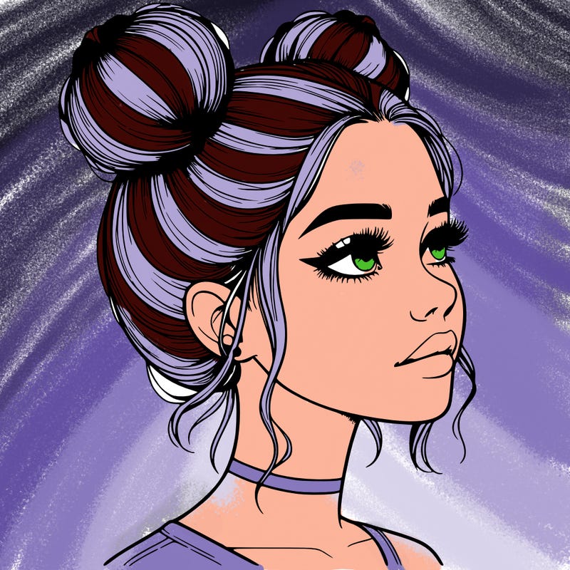 realistic girl with buns on the top of her head