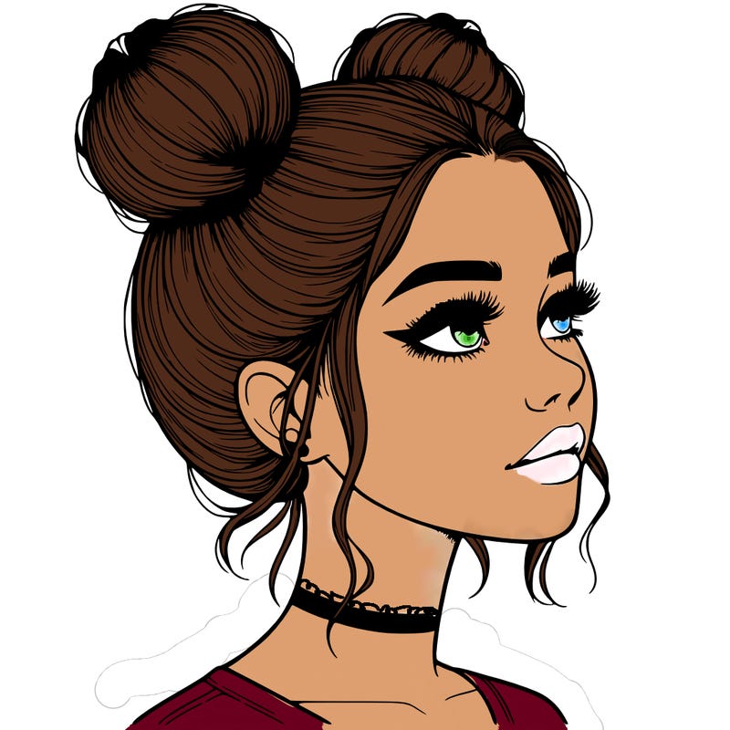 realistic girl with buns on the top of her head